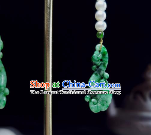 Handmade Chinese Cheongsam Ear Accessories National Jadeite Earrings Traditional Ear Jewelry Pearls Eardrop
