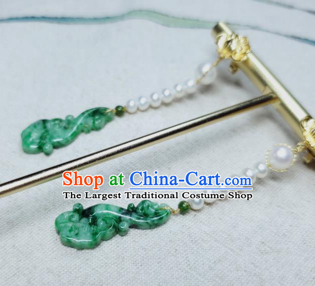 Handmade Chinese Cheongsam Ear Accessories National Jadeite Earrings Traditional Ear Jewelry Pearls Eardrop