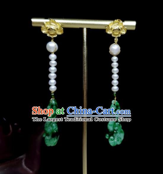 Handmade Chinese Cheongsam Ear Accessories National Jadeite Earrings Traditional Ear Jewelry Pearls Eardrop