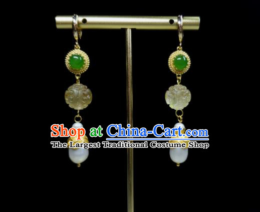 Handmade Chinese Traditional Ear Jewelry Qing Dynasty Pearl Eardrop Cheongsam Ear Accessories National Topaz Earrings