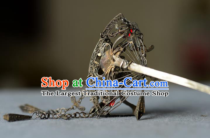 Chinese Traditional Tassel Hair Accessories Handmade Qing Dynasty Silver Hair Stick Ancient Princess Gems Hairpin