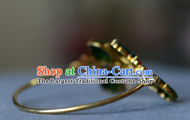 China Handmade Jade Butterfly Bangle Jewelry Qing Dynasty Silver Bracelet Traditional Wristlet Accessories