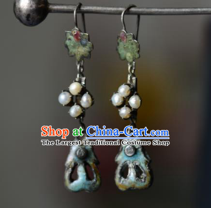 Handmade Chinese Cheongsam Ear Jewelry Silver Ear Accessories National Earrings Traditional Pearls Eardrop