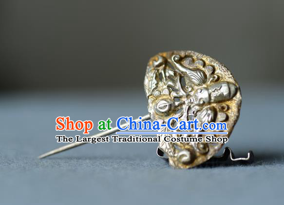 Chinese Ancient Court Woman Silver Carving Hairpin Traditional Qipao Hair Accessories Handmade Qing Dynasty Imperial Consort Hair Stick