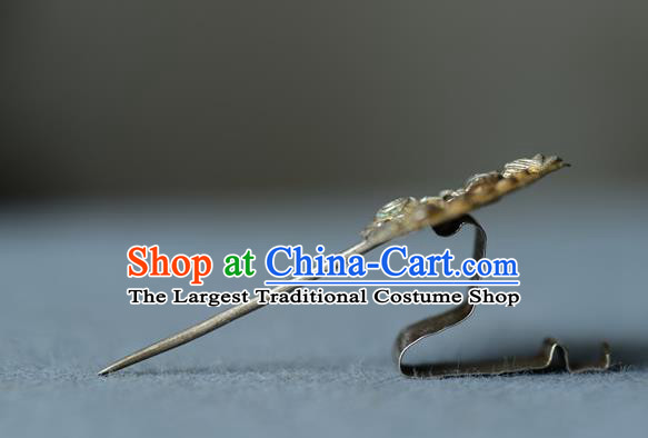 Chinese Ancient Court Woman Silver Carving Hairpin Traditional Qipao Hair Accessories Handmade Qing Dynasty Imperial Consort Hair Stick