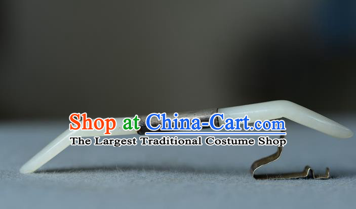 Chinese Handmade Qing Dynasty Imperial Consort Hair Crown Ancient Court Woman Silver Hairpin Traditional Hetian Jade Hair Accessories