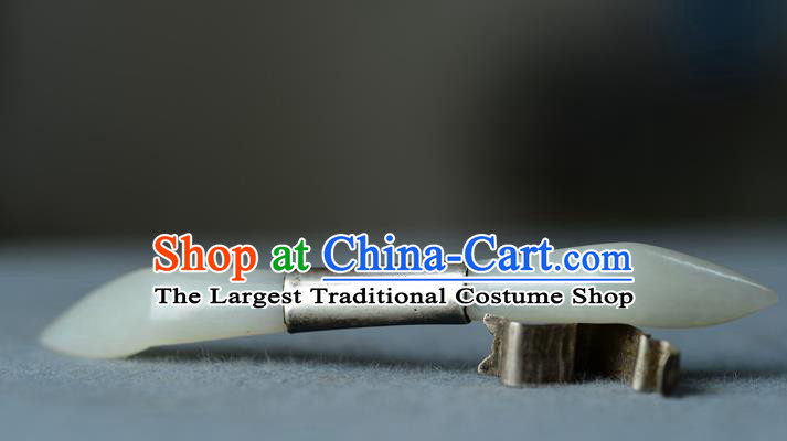 Chinese Handmade Qing Dynasty Imperial Consort Hair Crown Ancient Court Woman Silver Hairpin Traditional Hetian Jade Hair Accessories