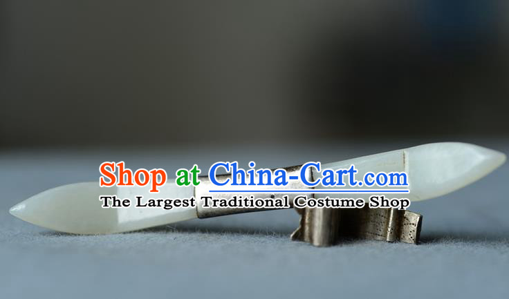 Chinese Handmade Qing Dynasty Imperial Consort Hair Crown Ancient Court Woman Silver Hairpin Traditional Hetian Jade Hair Accessories