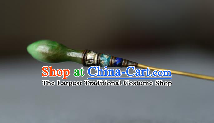 Chinese Handmade Qing Dynasty Princess Jade Hair Stick Ancient Palace Lady Silver Hairpin Traditional Cloisonne Hair Accessories
