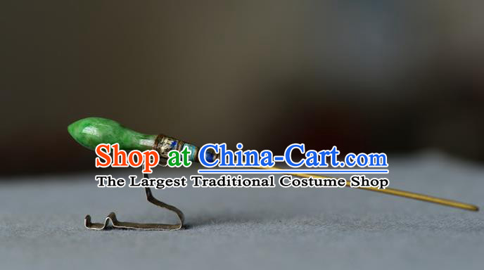 Chinese Handmade Qing Dynasty Princess Jade Hair Stick Ancient Palace Lady Silver Hairpin Traditional Cloisonne Hair Accessories