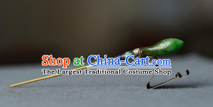 Chinese Handmade Qing Dynasty Princess Jade Hair Stick Ancient Palace Lady Silver Hairpin Traditional Cloisonne Hair Accessories