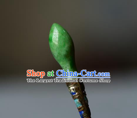 Chinese Handmade Qing Dynasty Princess Jade Hair Stick Ancient Palace Lady Silver Hairpin Traditional Cloisonne Hair Accessories