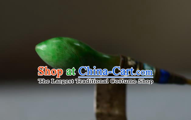 Chinese Handmade Qing Dynasty Princess Jade Hair Stick Ancient Palace Lady Silver Hairpin Traditional Cloisonne Hair Accessories