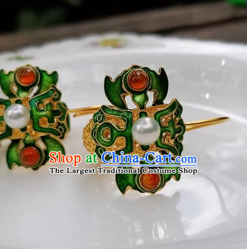 Handmade Chinese Traditional Filigree Eardrop Cheongsam Ear Jewelry Qing Dynasty Empress Ear Accessories National Cloisonne Green Earrings