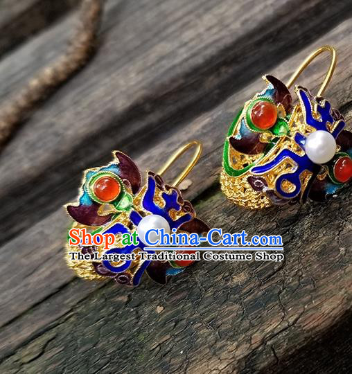 Handmade Chinese Qing Dynasty Court Ear Accessories National Cloisonne Earrings Traditional Filigree Eardrop Cheongsam Pearl Ear Jewelry