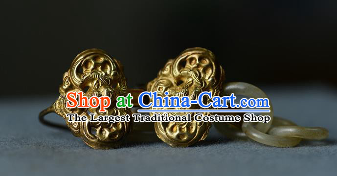 Handmade Chinese National Jade Rings Earrings Traditional Court Eardrop Cheongsam Ear Jewelry Qing Dynasty Silver Ear Accessories