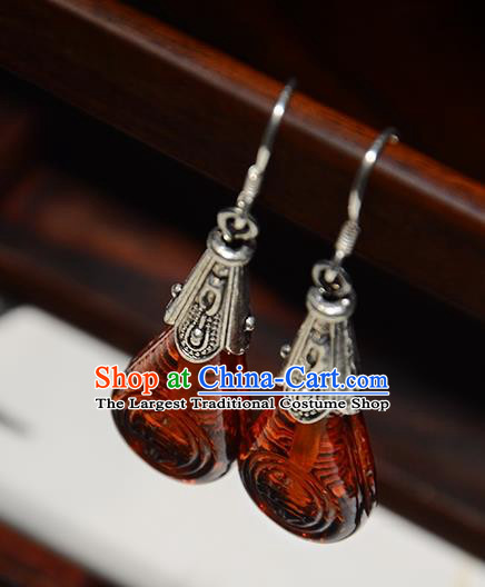 Handmade Chinese National Red Coloured Glaze Earrings Traditional Silver Eardrop Cheongsam Ear Jewelry Qing Dynasty Ear Accessories