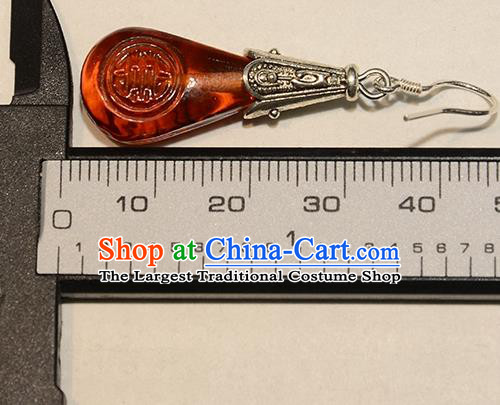 Handmade Chinese National Red Coloured Glaze Earrings Traditional Silver Eardrop Cheongsam Ear Jewelry Qing Dynasty Ear Accessories