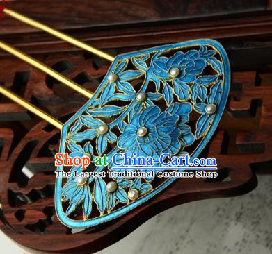 Chinese Ancient Court Woman Pearls Hairpin Traditional Cloisonne Hair Crown Headpiece Handmade Qing Dynasty Empress Hair Comb