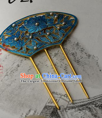 Chinese Ancient Court Woman Pearls Hairpin Traditional Cloisonne Hair Crown Headpiece Handmade Qing Dynasty Empress Hair Comb