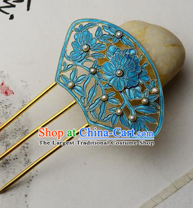 Chinese Ancient Court Woman Pearls Hairpin Traditional Cloisonne Hair Crown Headpiece Handmade Qing Dynasty Empress Hair Comb