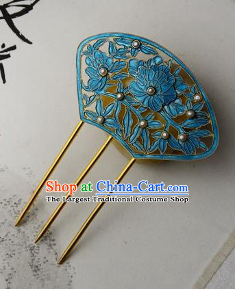 Chinese Ancient Court Woman Pearls Hairpin Traditional Cloisonne Hair Crown Headpiece Handmade Qing Dynasty Empress Hair Comb