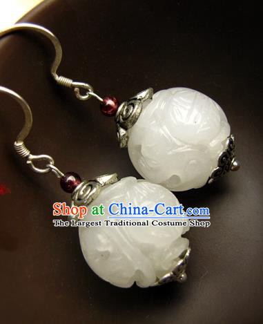 Handmade Chinese Cheongsam Ear Jewelry Qing Dynasty Ear Accessories National Silver Earrings Traditional Hetian Jade Eardrop