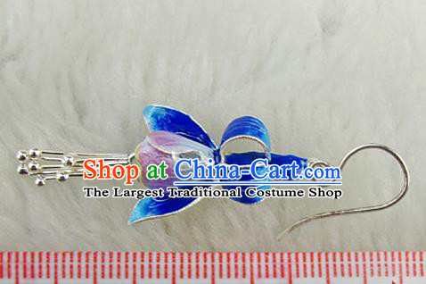 Handmade Chinese Traditional Cloisonne Flower Eardrop Cheongsam Ear Jewelry Qing Dynasty Ear Accessories National Silver Earrings