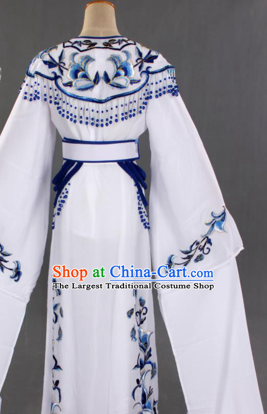 Chinese Traditional Shaoxing Opera Actress Clothing Beijing Opera Hua Tan White Dress Outfits Ancient Young Woman Garment Costumes