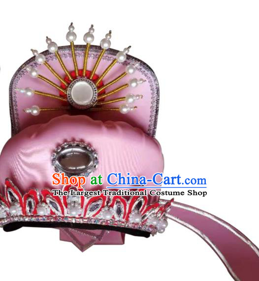 Chinese Ancient Scholar Hair Accessories Beijing Opera Xiaosheng Pink Satin Hat Peking Opera Young Male Headdress