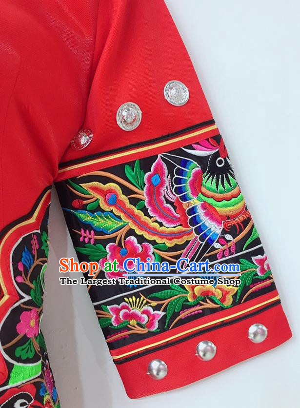 Chinese Sichuan Nationality Festival Dress Tujia National Minority Wedding Red Uniforms Yi Ethnic Group Female Garment Costumes