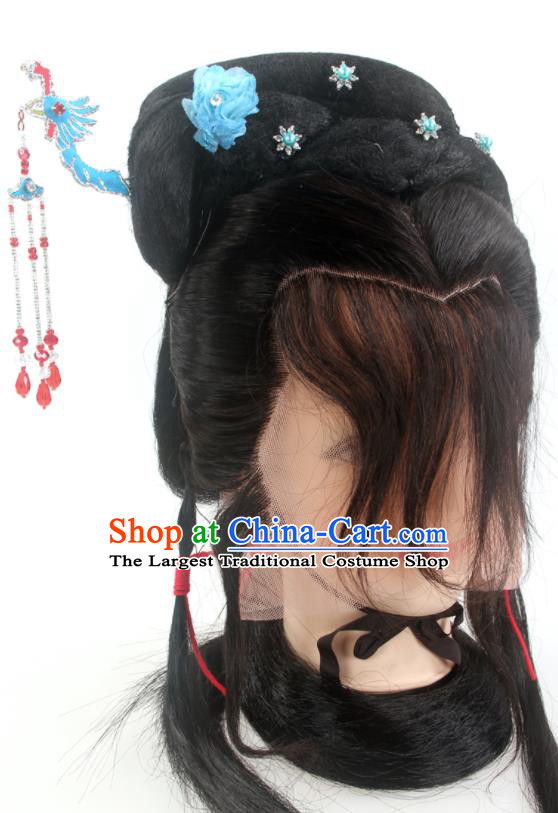 Chinese Peking Opera Young Woman Headdress Ancient Fairy Front Lace Wigs Hair Accessories Beijing Opera Hua Tan Hairpieces