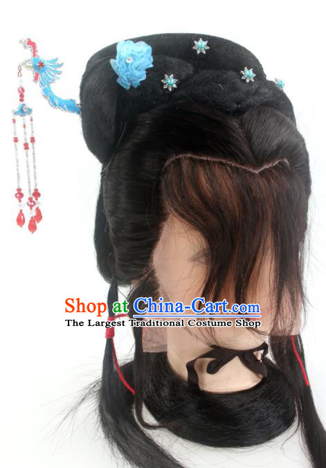 Chinese Peking Opera Young Woman Headdress Ancient Fairy Front Lace Wigs Hair Accessories Beijing Opera Hua Tan Hairpieces