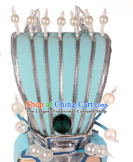 Chinese Beijing Opera Xiaosheng Hat Peking Opera Bridegroom Blue Hairdo Crown Ancient Scholar Headdress