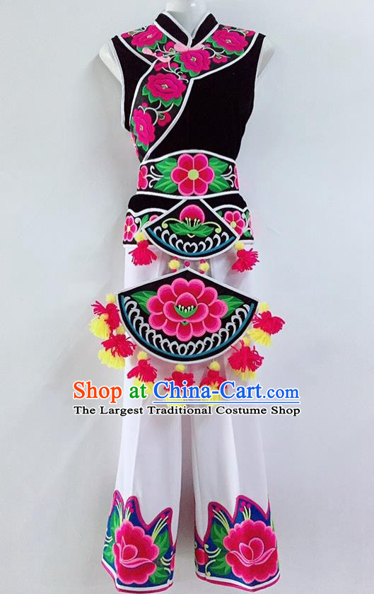 Chinese Yunnan Minority Female Informal Clothing Yi Nationality Dance Uniforms Ethnic Group Stage Performance Garment Costumes