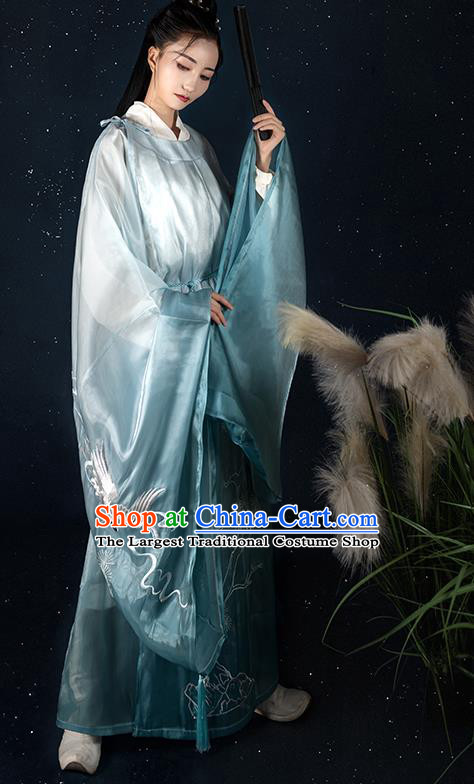 China Ancient Swordsman Garment Costumes Traditional Hanfu Embroidered Round Collar Robe Song Dynasty Young Childe Historical Clothing