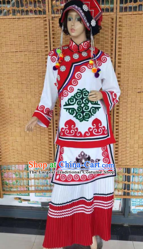 Chinese Qiang Minority Women Dress Clothing Yi Nationality Informal Uniforms Yunnan Ethnic Group Folk Dance Garment Costumes