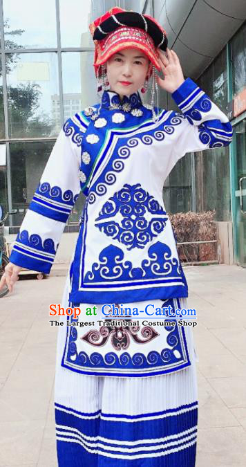 Chinese Yunnan Ethnic Group Folk Dance Garment Costumes Qiang Minority Women Dress Clothing Yi Nationality Informal Uniforms