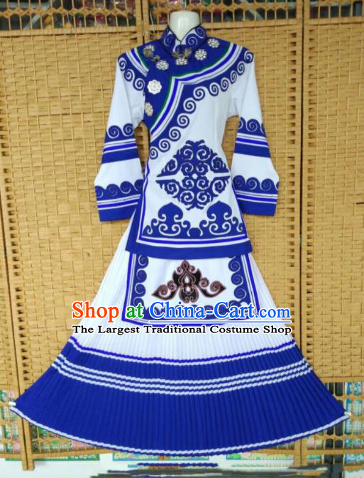 Chinese Yunnan Ethnic Group Folk Dance Garment Costumes Qiang Minority Women Dress Clothing Yi Nationality Informal Uniforms