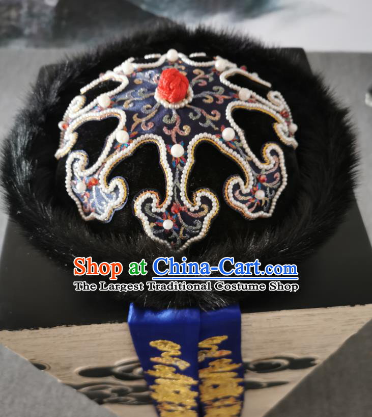 Chinese Qing Dynasty Emperor Embroidered Hat Ancient Monarch Headdress Traditional Lord Historical Headwear