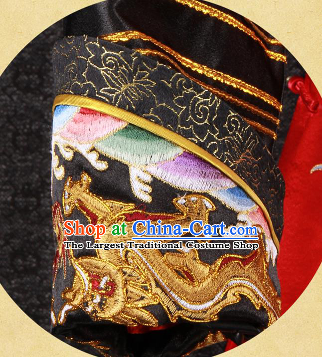 China Ancient Manchu Royal Highness Garment Costumes Traditional Wedding Embroidered Red Dragon Robe Clothing Qing Dynasty Emperor Uniforms and Headwear