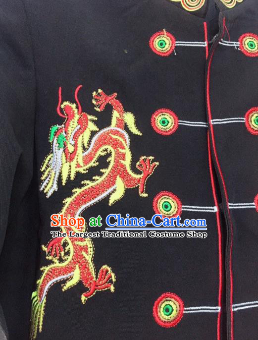China Ethnic Costume Yi Minority Male Outer Garment Sichuan Nationality Dance Embroidered Black Jacket