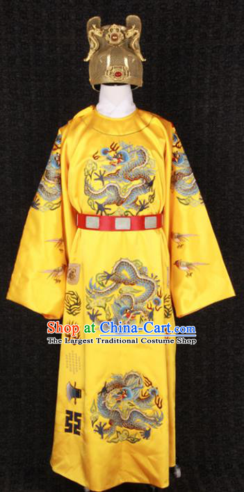 China Traditional Embroidered Yellow Imperial Robe Clothing Ming Dynasty Emperor Golden Uniforms Ancient Royal Lord Garment Costumes and Hat