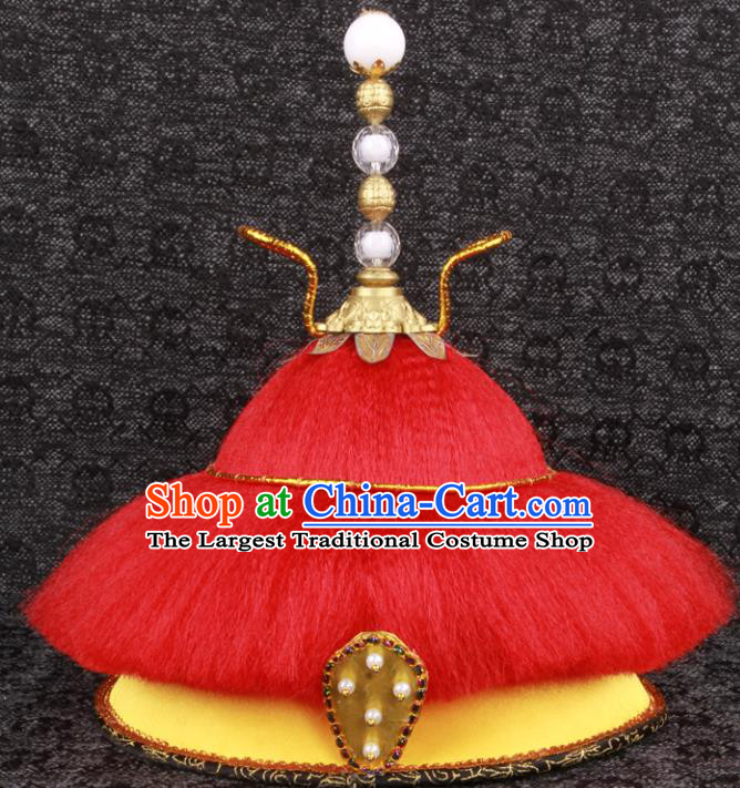 Chinese Ancient Padishah Headdress Traditional Drama Manchu Monarch Headwear Qing Dynasty Emperor Hat