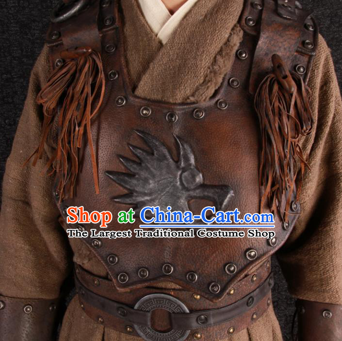 China Yuan Dynasty Soldier Brown Uniforms Ancient Warrior Garment Costumes Traditional Mongolian General Armor Clothing