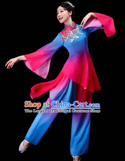China Women Group Dance Garment Costumes Umbrella Dance Clothing Stage Performance Fashion Classical Dance Blue Dress