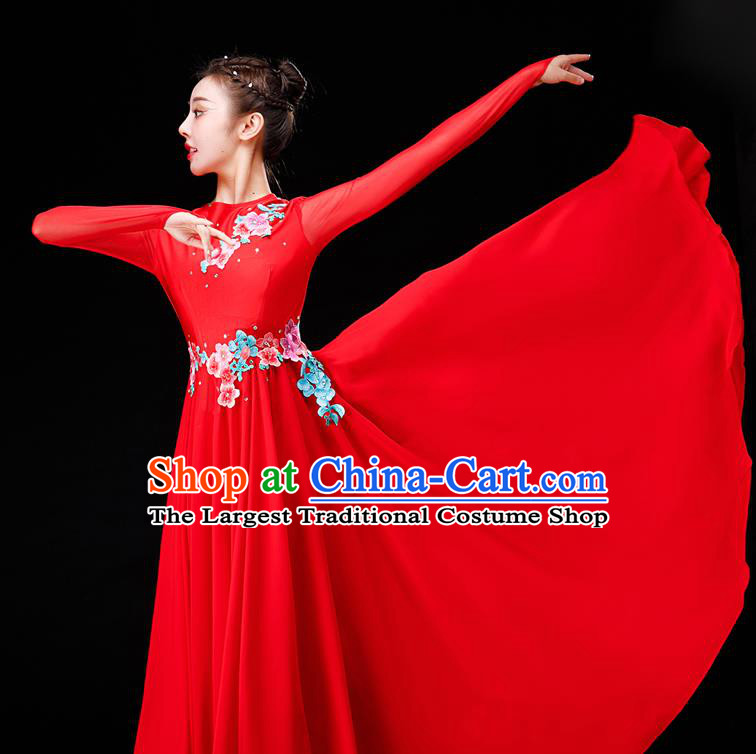 China Classical Dance Red Dress Women Group Dance Garment Costume Chorus Clothing Stage Performance Fashion