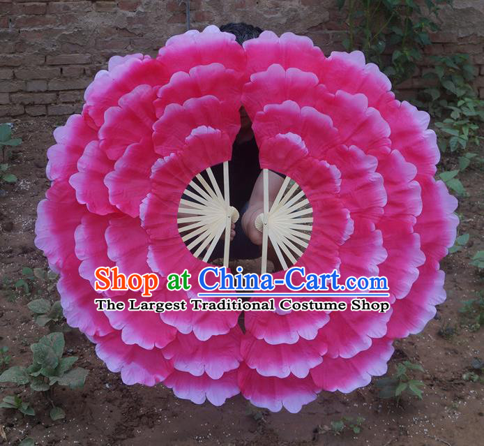Chinese Peony Dance Fans Folk Dance Double Sides Fan Yangko Dance Pink Silk Fan Festival Opening Dance Fan