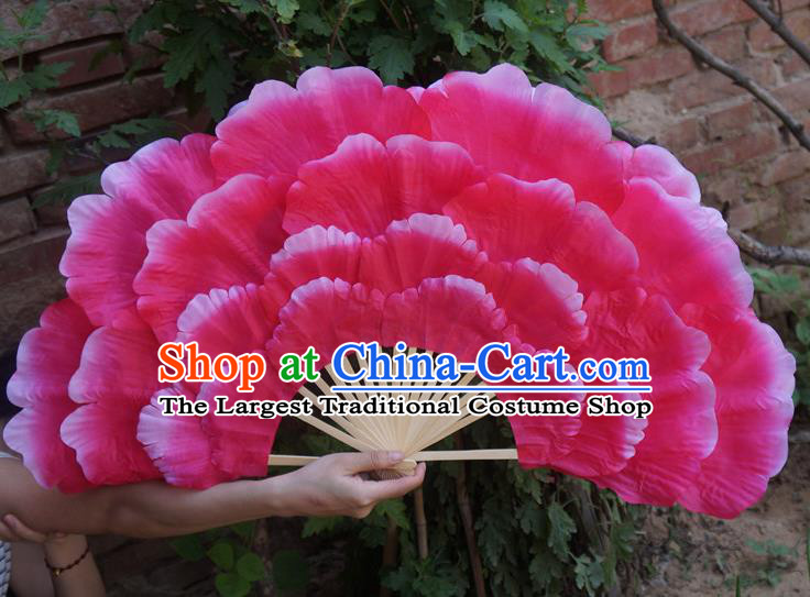 Chinese Peony Dance Fans Folk Dance Double Sides Fan Yangko Dance Pink Silk Fan Festival Opening Dance Fan