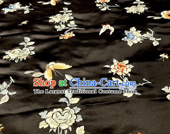 Chinese Classical Butterfly Pattern Fabric Traditional Qipao Dress Black Satin Tang Suit Silk Drapery